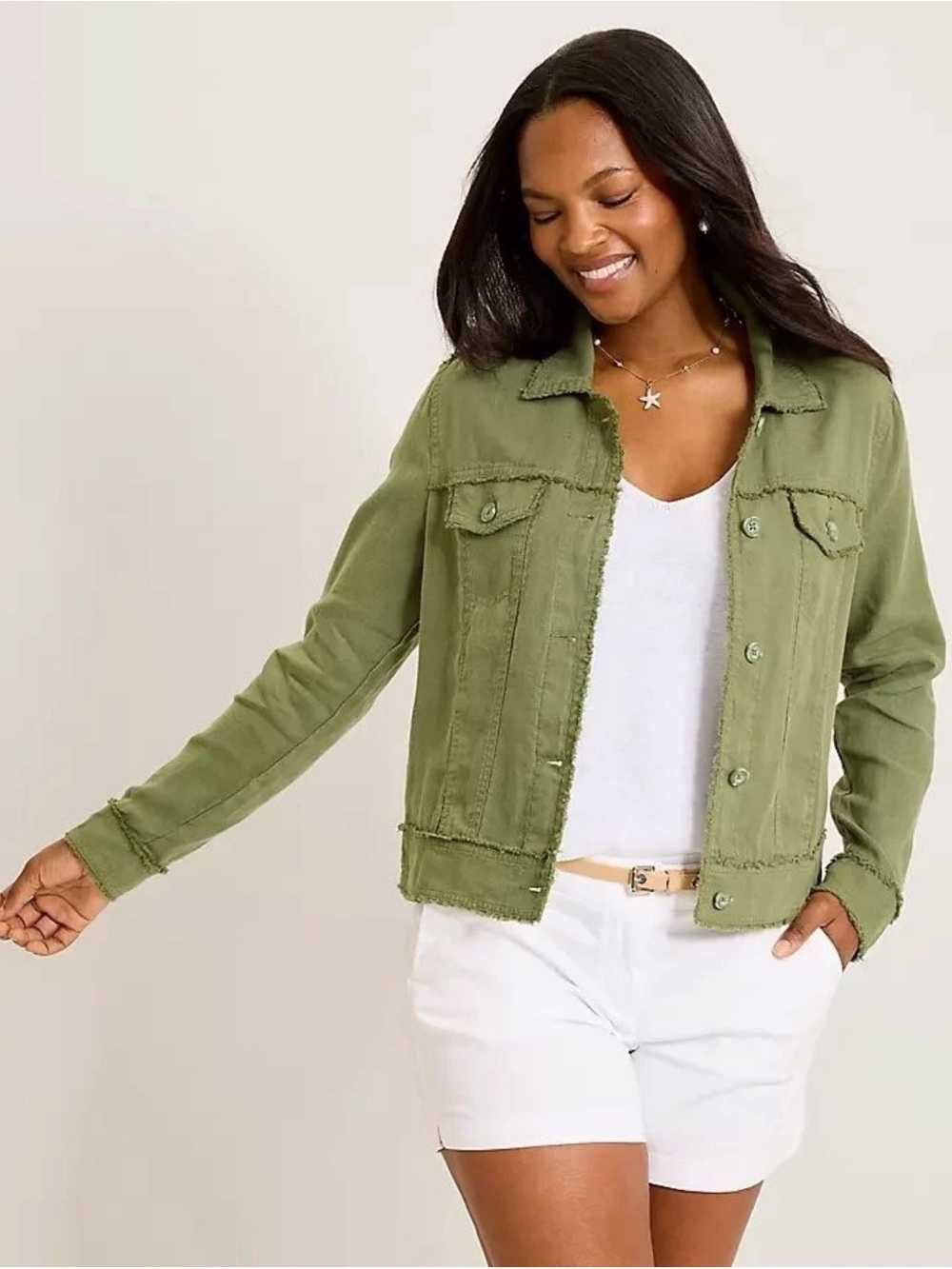 Tommy Bahama Women's Two Palms Linen Raw-Edge Jacket, Dark Fern Size M # 1006